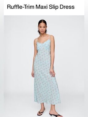 GAP Light Blue Floral Maxi Slip Dress with Pink Print